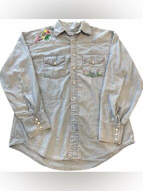 Vintage Ranchcraft JC Penneys Denim Chambray Western Pearl Snap Embroidered